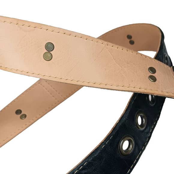 Black Leather Gold Buckle Belt Braid Detail by Marnie Bugs Belt - Picture 7 of 12